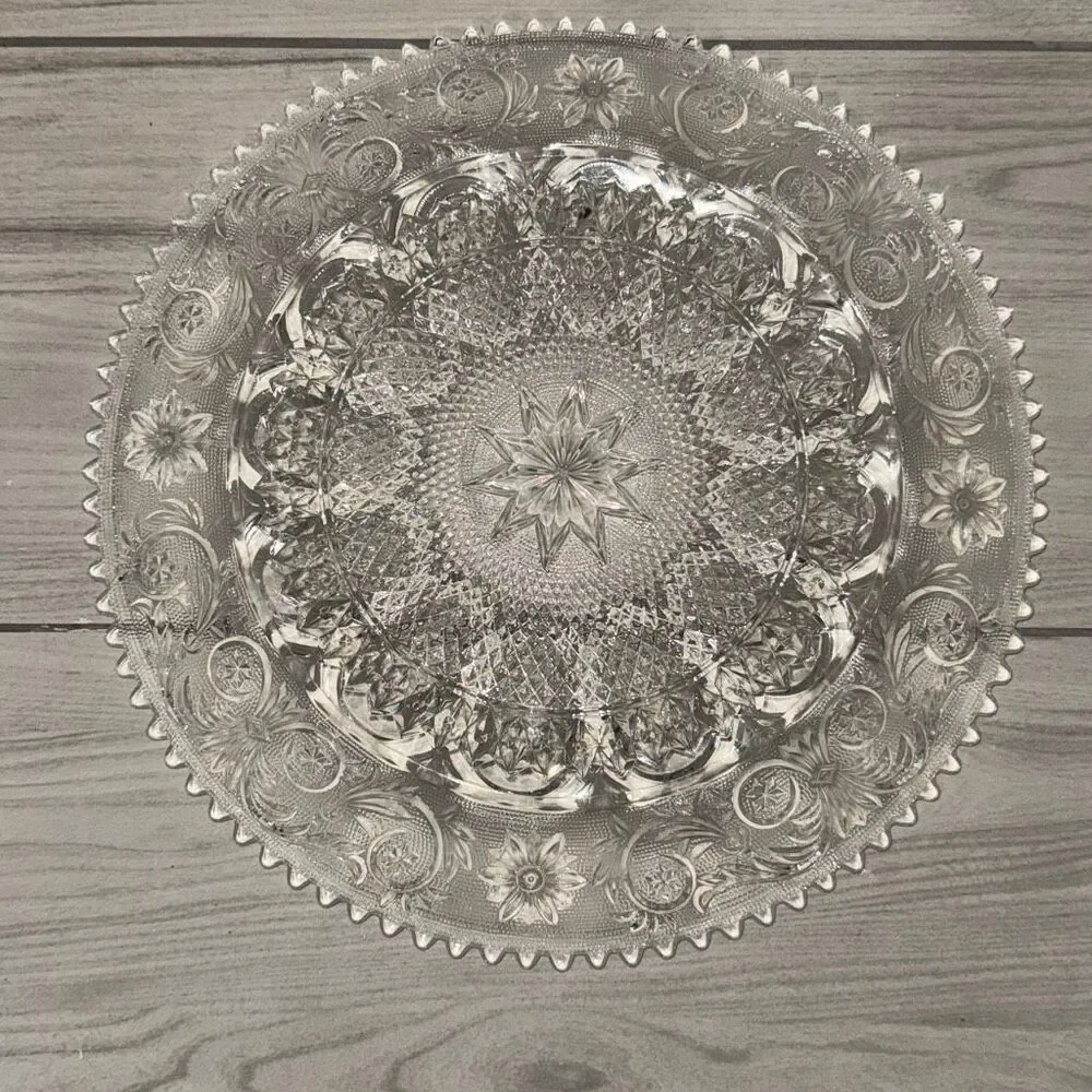 vintage Duncan & Miller clear glass deviled egg server in the 